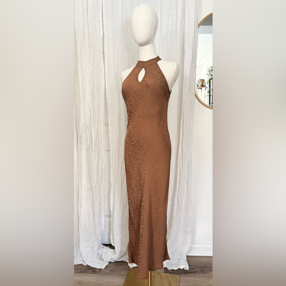 Elegant Brown Halter Neck Dress